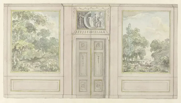 Framed Print : Design for room wall with two variants for the upper door piece, c.1752-c.1819. Creator: Juriaan Andriessen Framed Print : Design for room wall with two variants for the upper door piece, c.1752-c.1819. Creator: Juriaan Andriessen