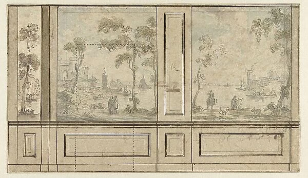Design for room wall with three wallpaper panels, c. 1752-c. 1819. Creator: Juriaan Andriessen
