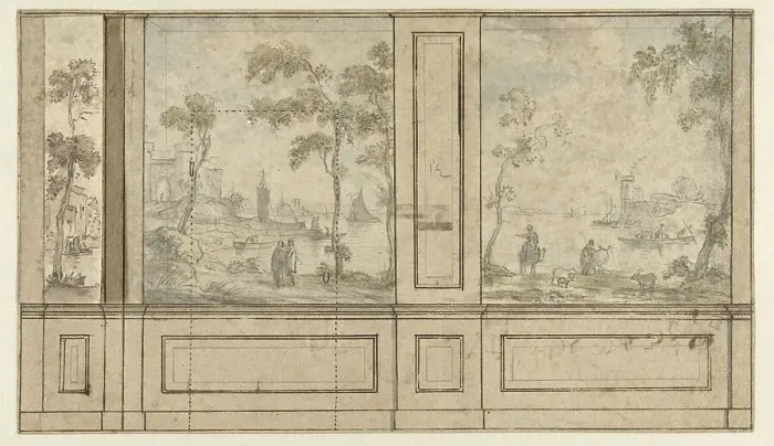 Framed Print : Design for room wall with three wallpaper panels, c. 1752-c. 1819. Creator: Juriaan Andriessen Framed Print : Design for room wall with three wallpaper panels, c. 1752-c. 1819. Creator: Juriaan Andriessen