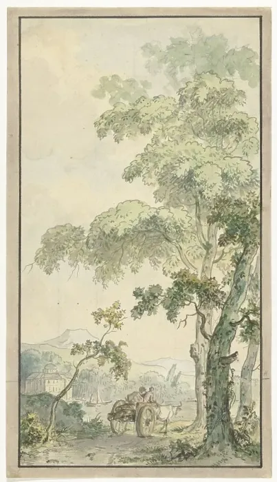 Framed Print : Design for room wallpaper of landscape with cart, c.1752-c.1819. Creators: Juriaan Andriessen, Isaac de Moucheron Framed Print : Design for room wallpaper of landscape with cart, c.1752-c.1819. Creators: Juriaan Andriessen, Isaac de Moucheron