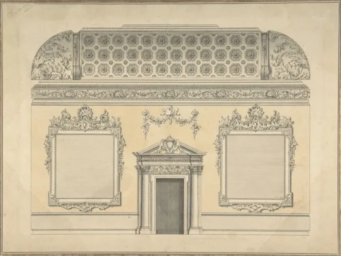 Framed Print : Design for Section of a Rococo Room, with a Coved Ceiling and Ornamented Corinthian Framed Print : Design for Section of a Rococo Room, with a Coved Ceiling and Ornamented Corinthian