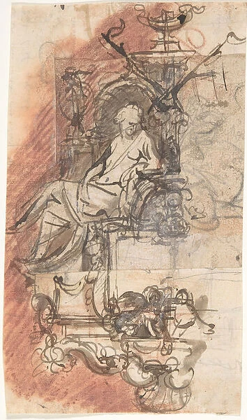 Design for a sepulchral monument with a seated female figure; verso