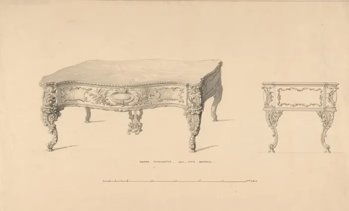 Framed Print : Design for Square Pianoforte, Louis Quatorze Style, 1835-1900 Framed Print : Design for Square Pianoforte, Louis Quatorze Style, 1835-1900