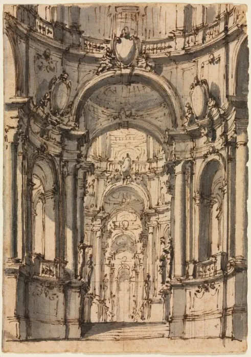 Framed Print : Design for a Stage Set: Interior of a Palace with Arcades, mid 1700s Framed Print : Design for a Stage Set: Interior of a Palace with Arcades, mid 1700s