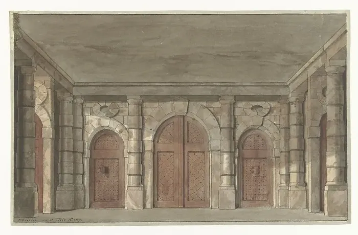 Framed Print : Design for a stage set for a prison vestibule, 1779. Creator: Pieter Barbiers Framed Print : Design for a stage set for a prison vestibule, 1779. Creator: Pieter Barbiers
