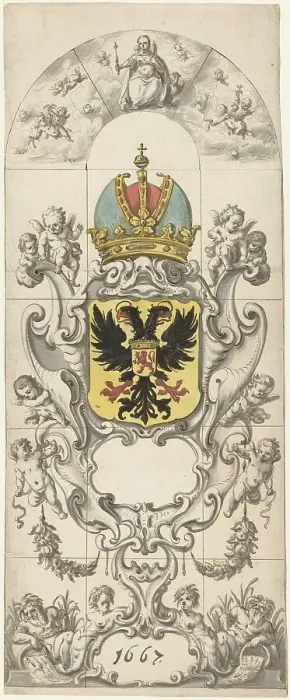 Framed Print : Design for stained glass window 10 donated by the Rijnland Water Board, 1667. Creator: Pieter Jansz Framed Print : Design for stained glass window 10 donated by the Rijnland Water Board, 1667. Creator: Pieter Jansz