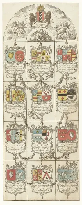 Framed Print : Design for stained glass window 14 donated by the mayors and councils of Amsterdam, 1666. Creator: Pieter Jansz Framed Print : Design for stained glass window 14 donated by the mayors and councils of Amsterdam, 1666. Creator: Pieter Jansz