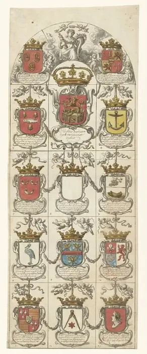 Framed Print : Design for stained glass window 4 donated by the Admiralty College of Amsterdam, 1666-1669 Creator: Pieter Jansz Framed Print : Design for stained glass window 4 donated by the Admiralty College of Amsterdam, 1666-1669 Creator: Pieter Jansz