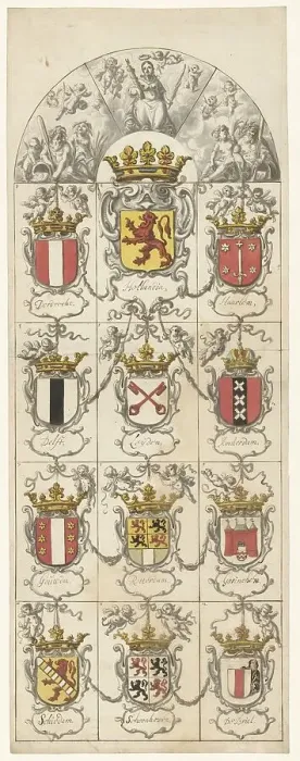 Framed Print : Design for stained glass window 9 donated by the cities of Holland, 1665-1667. Creator: Pieter Jansz Framed Print : Design for stained glass window 9 donated by the cities of Holland, 1665-1667. Creator: Pieter Jansz