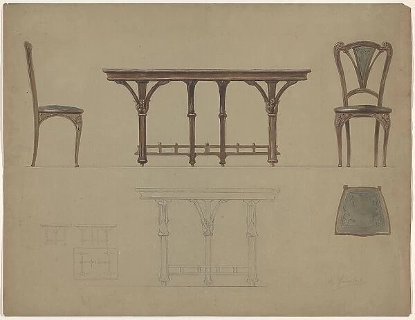 Design for a table and a chair, c.1900. Creator: Unknown