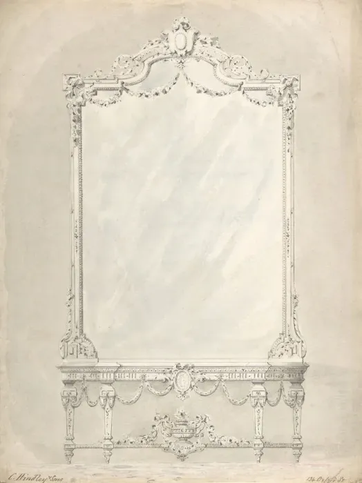 Framed Print : Design for a Side Table and Mirror, 1841-84. Creator: Charles Hindley & Sons Framed Print : Design for a Side Table and Mirror, 1841-84. Creator: Charles Hindley & Sons