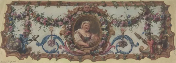 Framed Print : Design for a Tapestry Seat of a Sofa, 1721. Creator: Charles-Antoine Coypel Framed Print : Design for a Tapestry Seat of a Sofa, 1721. Creator: Charles-Antoine Coypel