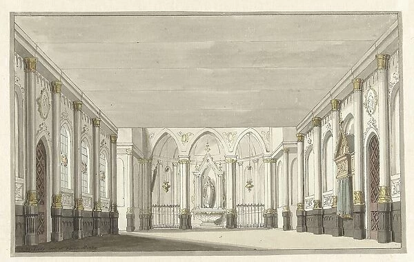 Design for a theater decor of a church interior, 1779. Creator: Pieter Barbiers