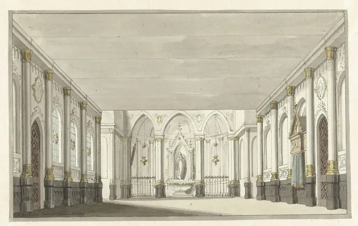 Framed Print : Design for a theater decor of a church interior, 1779. Creator: Pieter Barbiers Framed Print : Design for a theater decor of a church interior, 1779. Creator: Pieter Barbiers
