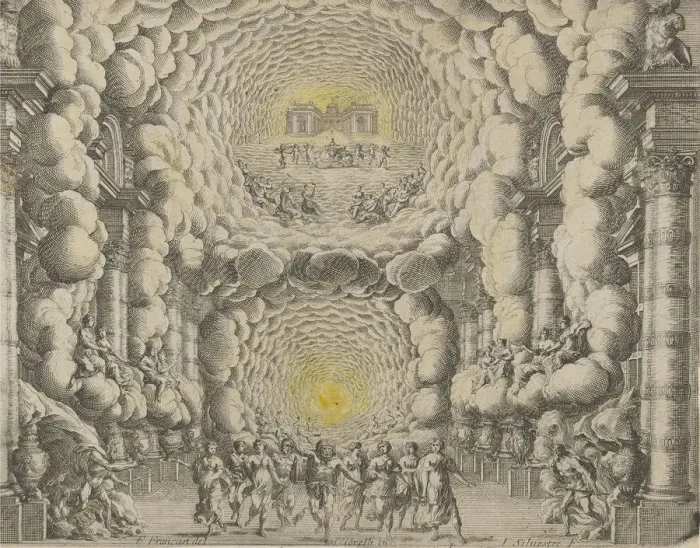 Framed Print : Design for a theater set created by Giacomo Torelli da Fano for the ballet Les Noces de Framed Print : Design for a theater set created by Giacomo Torelli da Fano for the ballet Les Noces de