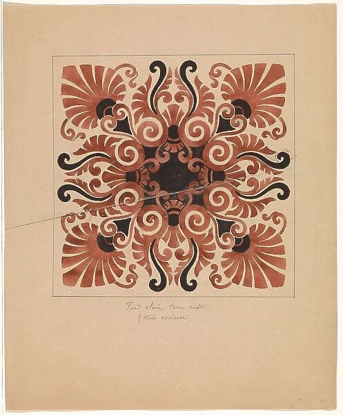 Design for a tile with palmet motifs, c.1850. Creator: Anon