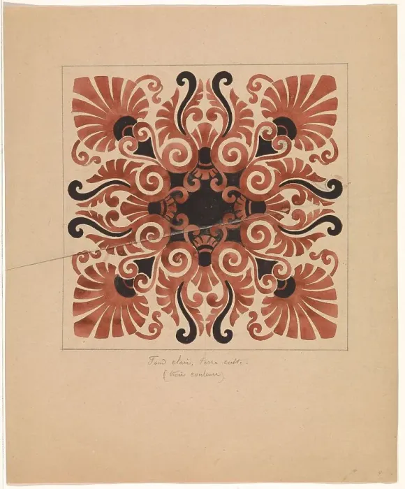Framed Print : Design for a tile with palmet motifs, c.1850. Creator: Anon