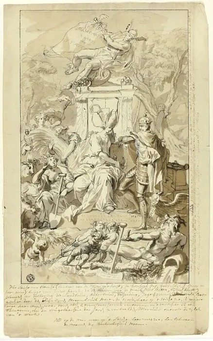 Framed Print : Design for Title Page: Allegory of the Submission of the City of Utrecht to Emperor Charles V, n.d. Creator: Jan Wandelaar Framed Print : Design for Title Page: Allegory of the Submission of the City of Utrecht to Emperor Charles V, n.d. Creator: Jan Wandelaar