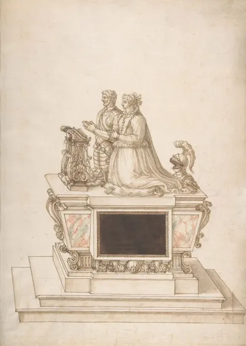 Framed Print : Design for a Triple Tomb, 16th century. Creator: Anon Framed Print : Design for a Triple Tomb, 16th century. Creator: Anon