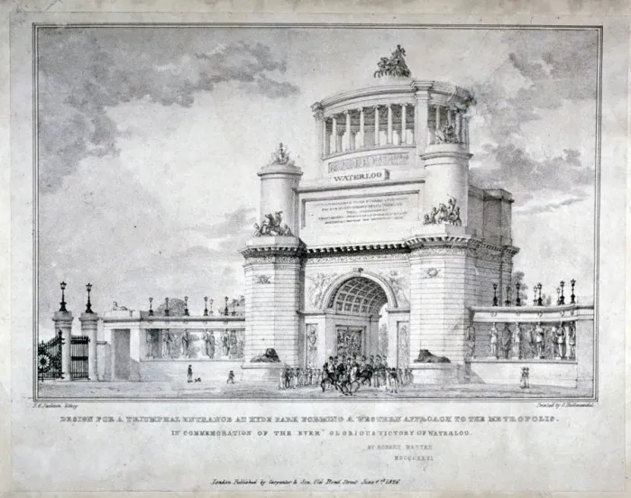 Framed Print : Design for a triumphal arch at Hyde Park in commemoration of the victory at Waterloo in 1815 Framed Print : Design for a triumphal arch at Hyde Park in commemoration of the victory at Waterloo in 1815