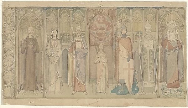 Design for the Tweede Bossche Wand: seven standing saints. c. 1869-c. 1925. Creator: Antoon Derkinderen
