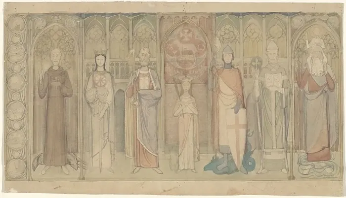 Framed Print : Design for the Tweede Bossche Wand: seven standing saints. c. 1869-c. 1925. Creator: Antoon Derkinderen Framed Print : Design for the Tweede Bossche Wand: seven standing saints. c. 1869-c. 1925. Creator: Antoon Derkinderen