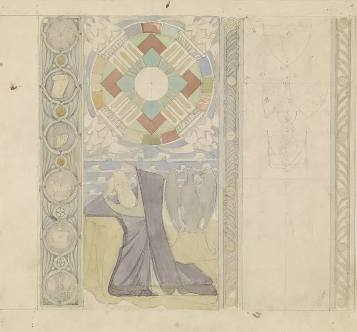 Framed Print : Design for the Tweede Bossche Wand: vision of John of Patmos, c. 1869-c. 1925. Creator: Antoon Derkinderen Framed Print : Design for the Tweede Bossche Wand: vision of John of Patmos, c. 1869-c. 1925. Creator: Antoon Derkinderen
