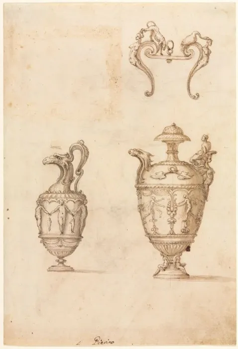 Framed Print : Design for Two Vases and an Ornament (recto), mid 1500s. Creator: Luzio Romano (Italian Framed Print : Design for Two Vases and an Ornament (recto), mid 1500s. Creator: Luzio Romano (Italian
