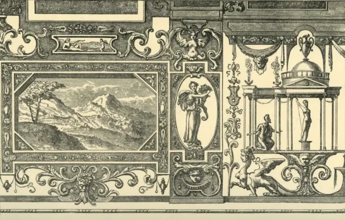Framed Print : Design for a wall or ceiling decoration in the grotesque taste, 16th century, (1881) Framed Print : Design for a wall or ceiling decoration in the grotesque taste, 16th century, (1881)