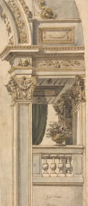 Framed Print : Design for Part of a Wall Elevation with a Balcony flanking an Arch Framed Print : Design for Part of a Wall Elevation with a Balcony flanking an Arch