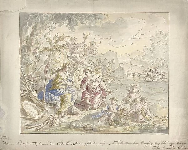 Design for a wall painting with allegory of the Earth, 1677-1755. Creator: Elias van Nijmegen