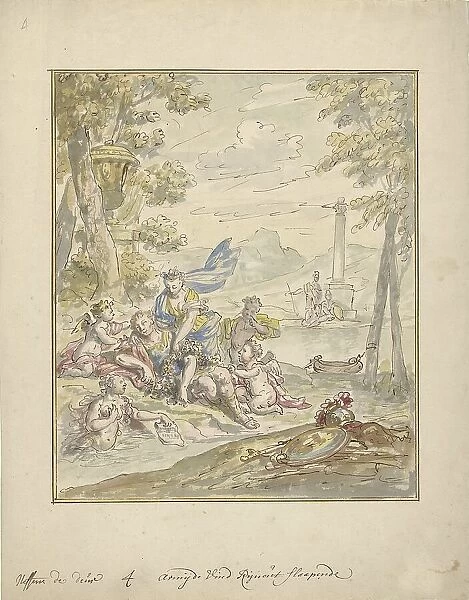 Design for a wall painting with Armida and Rinaldo, 1677-1755. Creator: Elias van Nijmegen