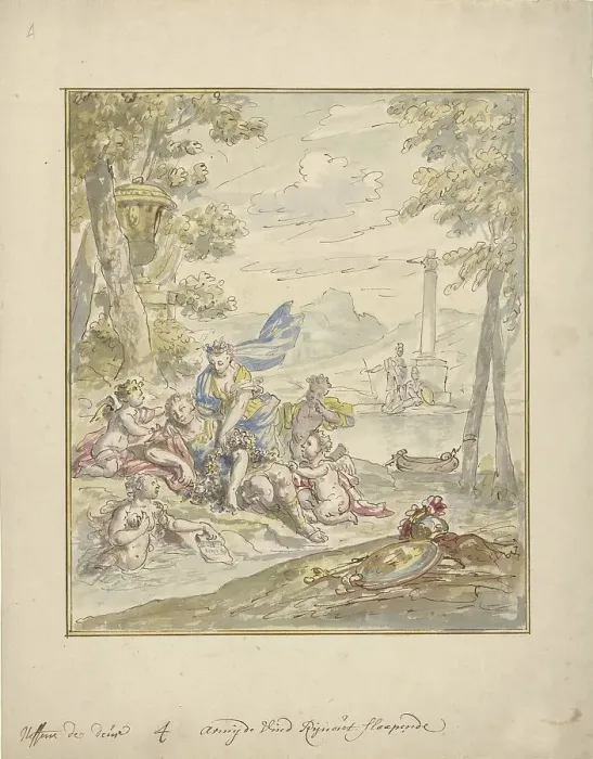 Framed Print : Design for a wall painting with Armida and Rinaldo, 1677-1755. Creator: Elias van Nijmegen Framed Print : Design for a wall painting with Armida and Rinaldo, 1677-1755. Creator: Elias van Nijmegen