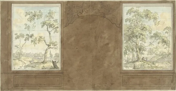 Framed Print : Design for wall painting in the hall of Jan de Groot, Keizersgracht 187, c.1752-c.1819. Creator: Juriaan Andriessen Framed Print : Design for wall painting in the hall of Jan de Groot, Keizersgracht 187, c.1752-c.1819. Creator: Juriaan Andriessen