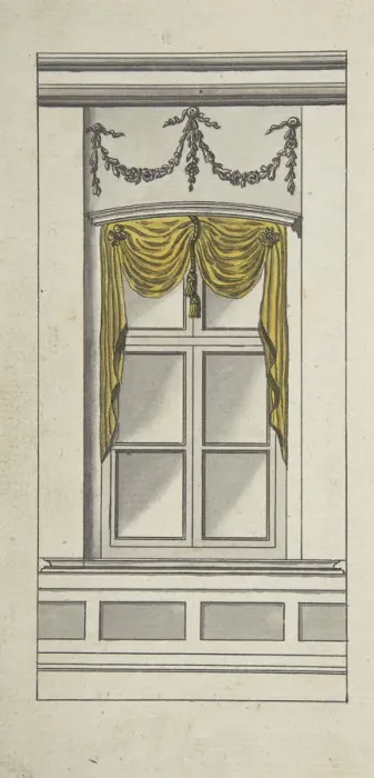 Framed Print : Design for a Window with Yellow Drapery, 18th century. Creator: Anon Framed Print : Design for a Window with Yellow Drapery, 18th century. Creator: Anon