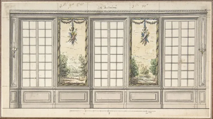 Framed Print : Design for a Windowed Wall with Decorative Panels, mid-18th century. Creator: Anon Framed Print : Design for a Windowed Wall with Decorative Panels, mid-18th century. Creator: Anon