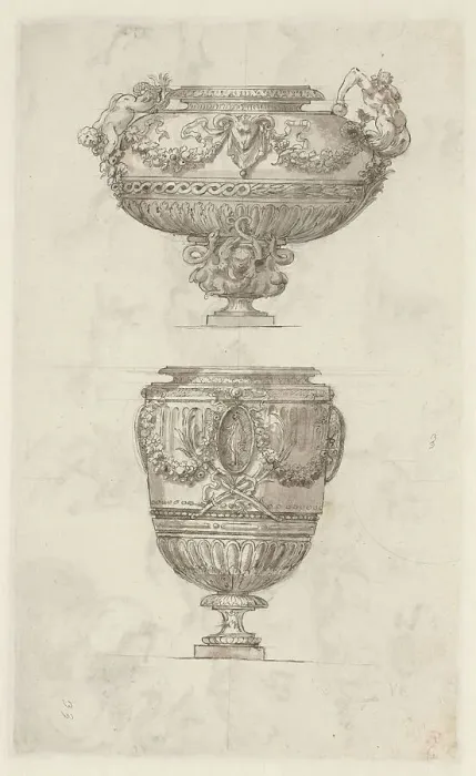 Framed Print : Design for two wine coolers or vases, c.1765-c.1780. Creator: Anon Framed Print : Design for two wine coolers or vases, c.1765-c.1780. Creator: Anon
