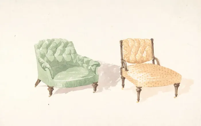 Framed Print : Designs for Two Chairs, 1841-84. Creator: Charles Hindley & Sons Framed Print : Designs for Two Chairs, 1841-84. Creator: Charles Hindley & Sons