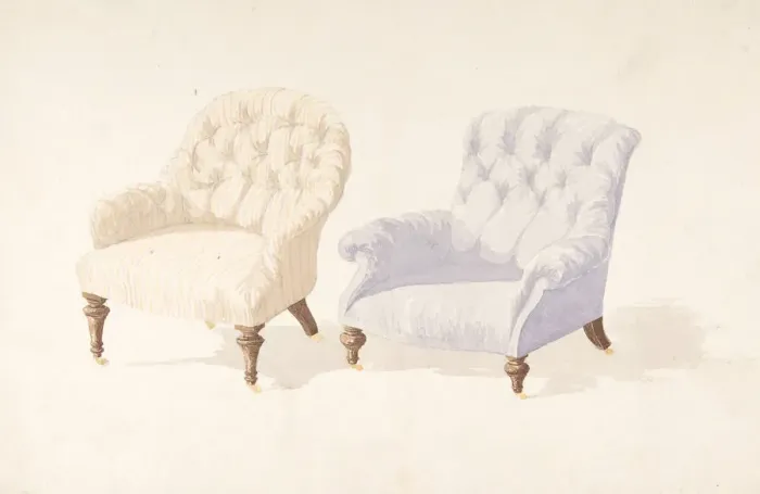 Framed Print : Designs for Two Chairs, 1841-84. Creator: Charles Hindley & Sons Framed Print : Designs for Two Chairs, 1841-84. Creator: Charles Hindley & Sons