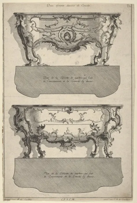Framed Print : Designs for Two Commodes, from Livre de differents dessein de Comodes, 1745-56 Framed Print : Designs for Two Commodes, from Livre de differents dessein de Comodes, 1745-56