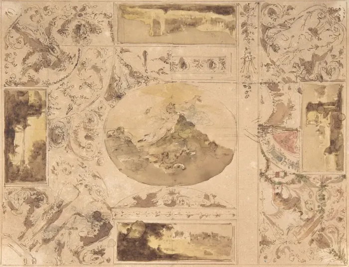 Framed Print : Designs for the decoration of a ceiling, late 18th-mid-19th century Framed Print : Designs for the decoration of a ceiling, late 18th-mid-19th century