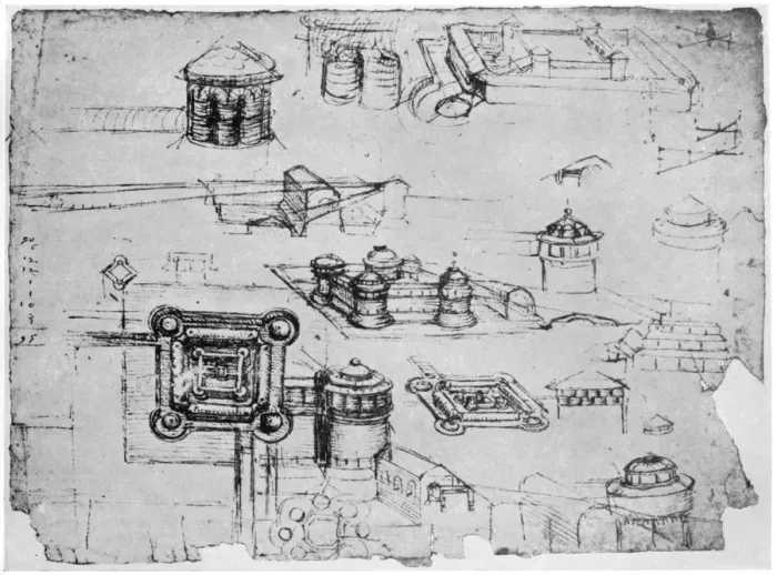 Framed Print : Designs for a fortress, 1500-1505 (1954). Artist: Leonardo da Vinci Framed Print : Designs for a fortress, 1500-1505 (1954). Artist: Leonardo da Vinci