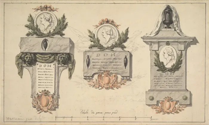 Framed Print : Three Designs for a Funerary Monument or Epitaph, ca. 1770-90 Framed Print : Three Designs for a Funerary Monument or Epitaph, ca. 1770-90