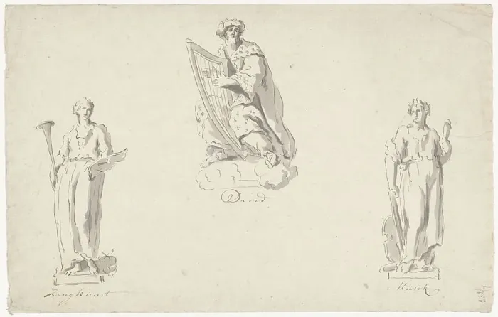 Framed Print : Three designs for organ decoration: Singing, King David and Music, 1741-1801. Creator: Anthony Ziesenis Framed Print : Three designs for organ decoration: Singing, King David and Music, 1741-1801. Creator: Anthony Ziesenis