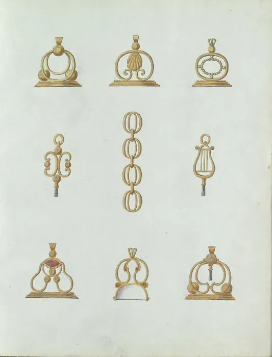 Framed Print : Nine designs of pendants, c.1800-c.1810. Creator: Carl Friedrich Bärthel Framed Print : Nine designs of pendants, c.1800-c.1810. Creator: Carl Friedrich Bärthel