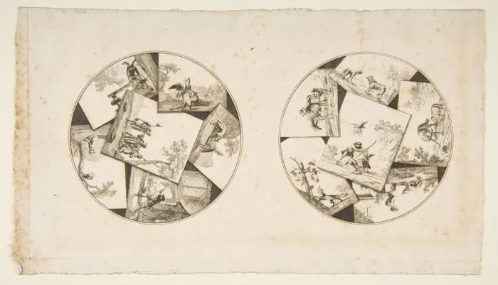 Framed Print : Designs for Plates Taken from Oudrys Illustrations to La Fontaines Fables, after 1755