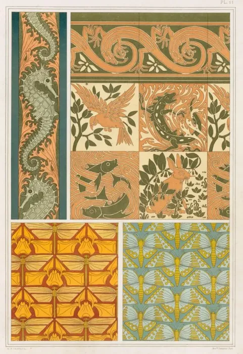 Framed Print : Designs for wallpaper borders and Cermaic Tiles, pub. 1897. Creator: Maurice Pillard Verneuil Framed Print : Designs for wallpaper borders and Cermaic Tiles, pub. 1897. Creator: Maurice Pillard Verneuil