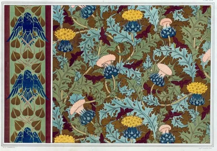 Framed Print : Designs for wallpaper borders and printed fabric, pub. 1897. Creator: Maurice Pillard Verneuil Framed Print : Designs for wallpaper borders and printed fabric, pub. 1897. Creator: Maurice Pillard Verneuil