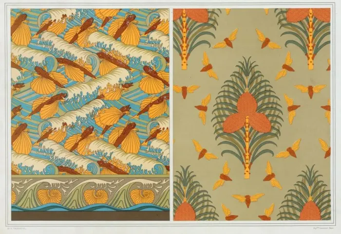 Framed Print : Designs for wallpaper Flying Fish and Waves, pub Framed Print : Designs for wallpaper Flying Fish and Waves, pub