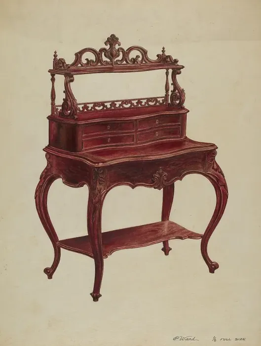 Framed Print : Desk, c. 1937. Creator: Paul Ward Framed Print : Desk, c. 1937. Creator: Paul Ward